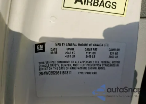 2006 Buick Lacrosse Cx из США, поврежденный, VIN 2G4WC552061151311